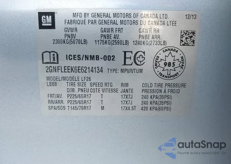 2014 Chevrolet Equinox Ls z USA, uszkodzony, nr VIN 2GNFLEEK6E6214134